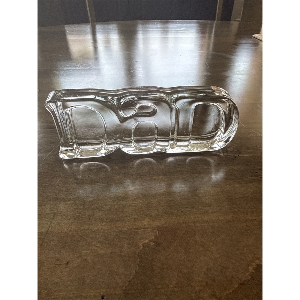 Vtg 1982 Avon Fostoria Glass "Dad" Paper Weight Clear 6.5"x2.25" Trinket